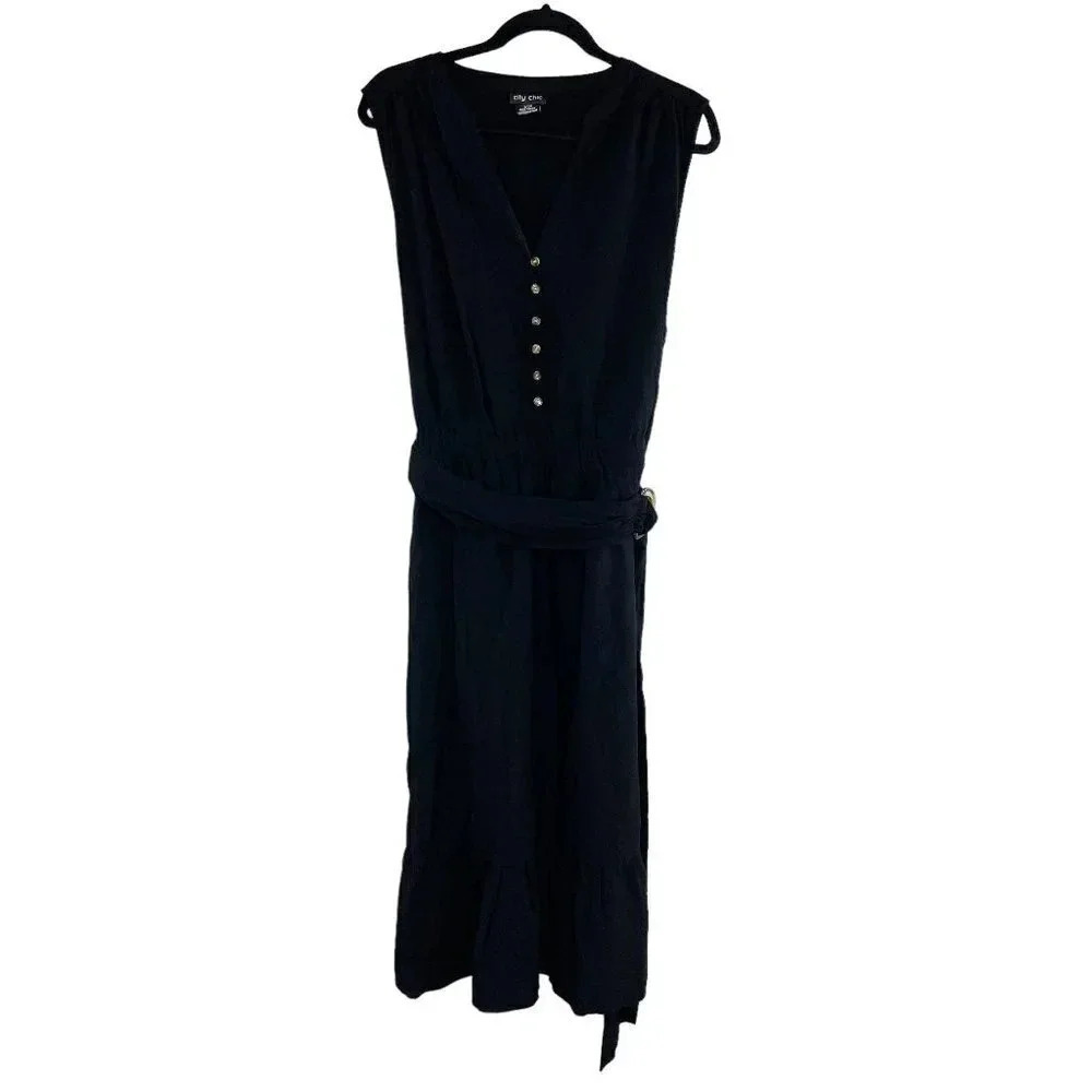 City Chic Black Belted Sleeveless Maxi Dress Women's Plus Size 20